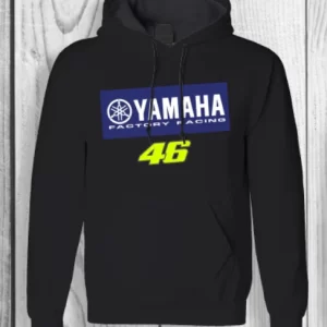 Stoere zwarte hoodie met het iconische Yamaha-logo — perfect voor motorrijders en Yamaha-fans.