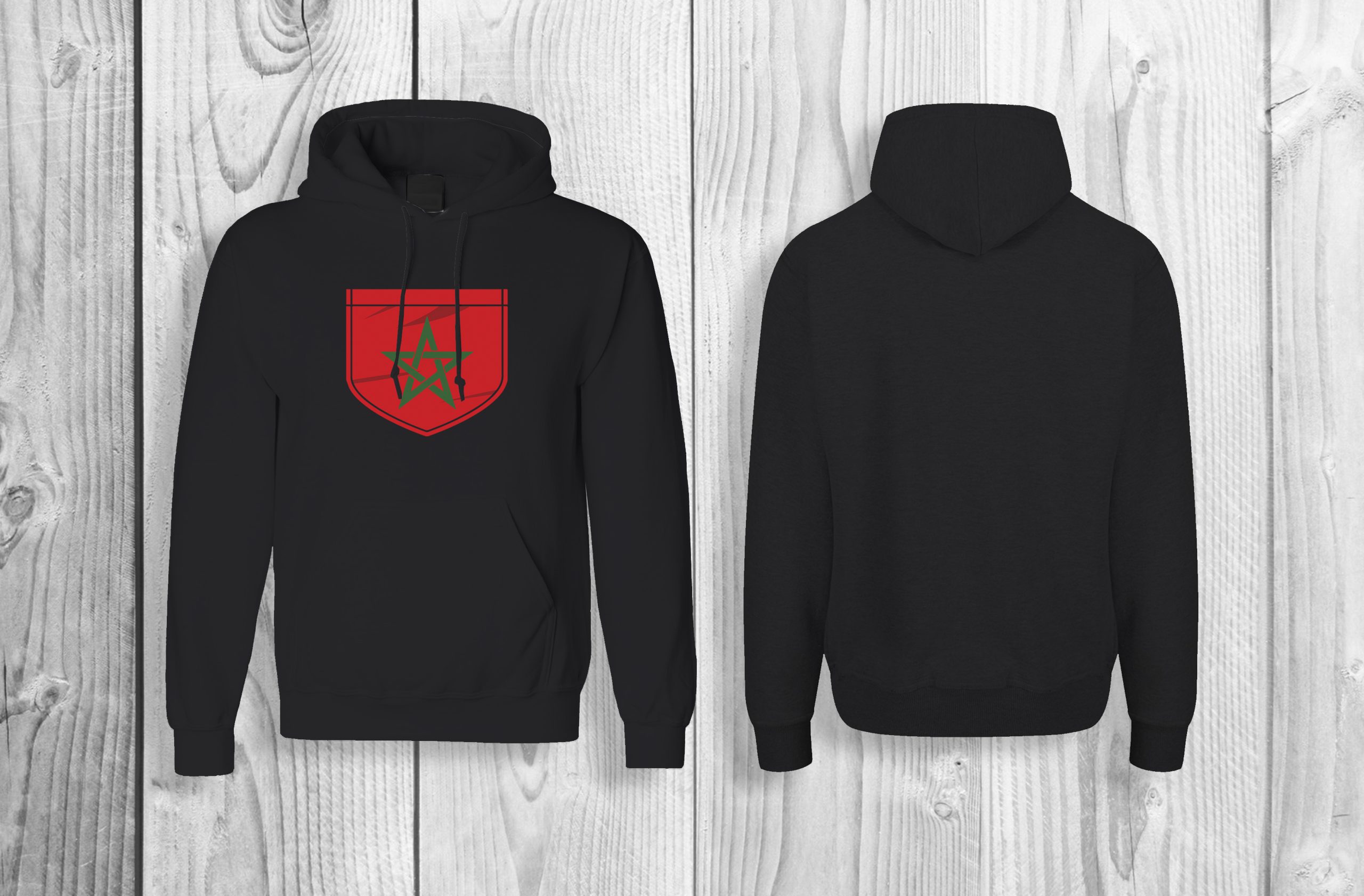 Hoodie met Marokkaanse vlag mooi afgewerkt op de voorkant